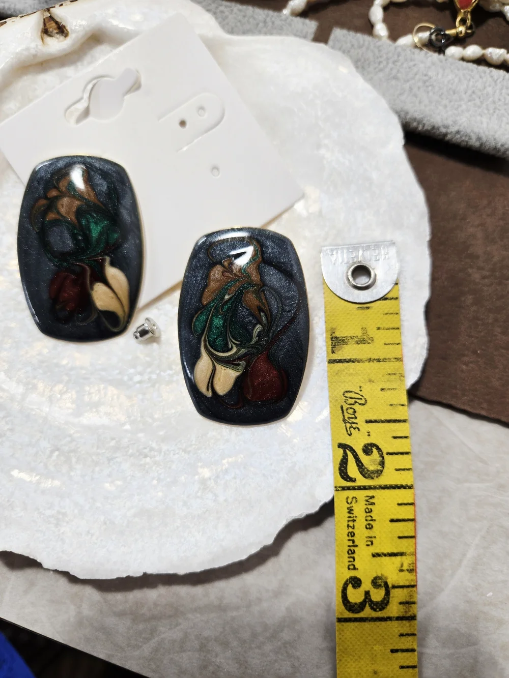 Multicolor Swirl Enamel Earrings with Blue Red Green Yellow Vtg Stud Earrings